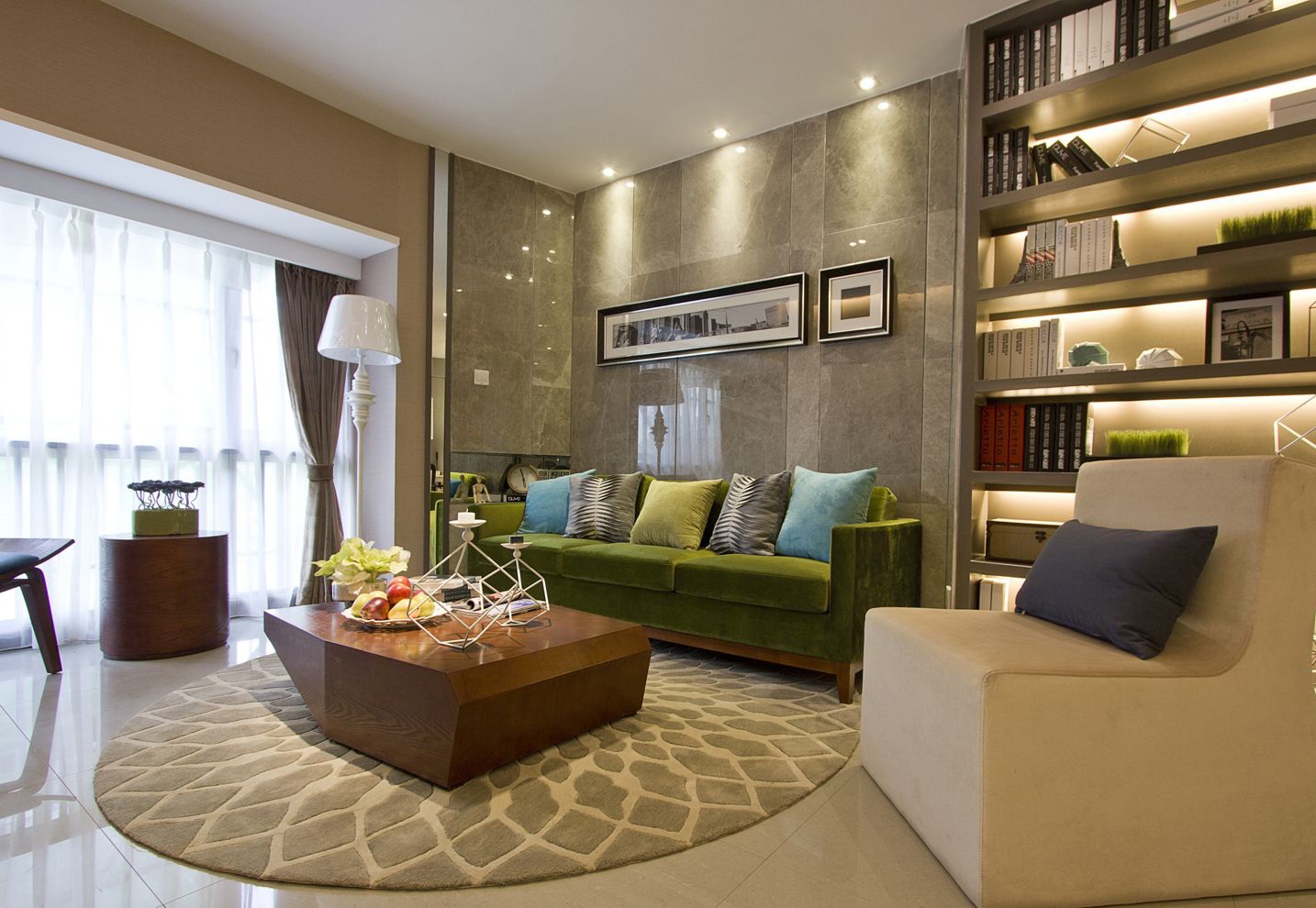 现代风格三居室客厅绿色沙发装饰图片