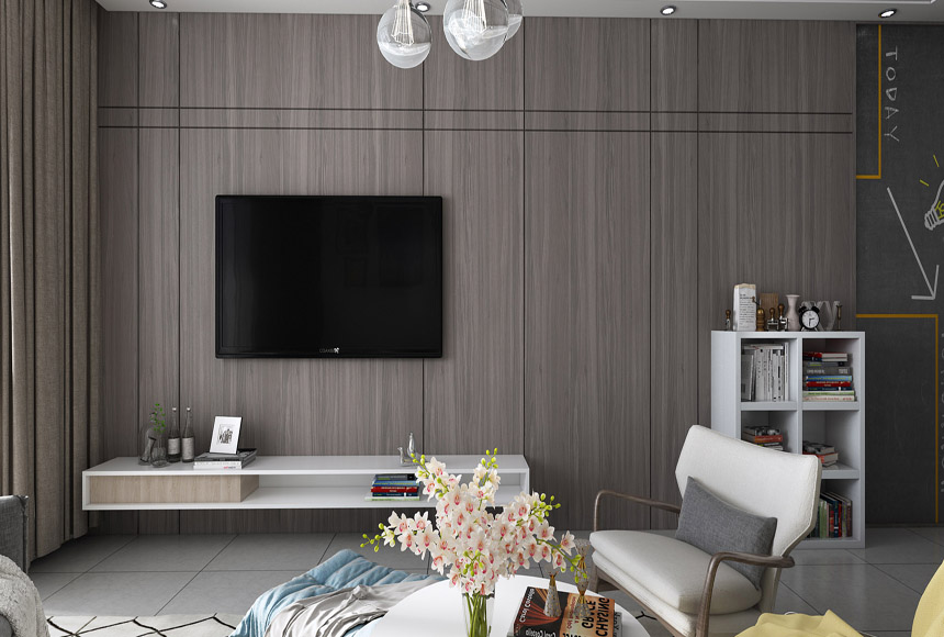 现代简约140平方米三居室客厅电视墙设计效果图