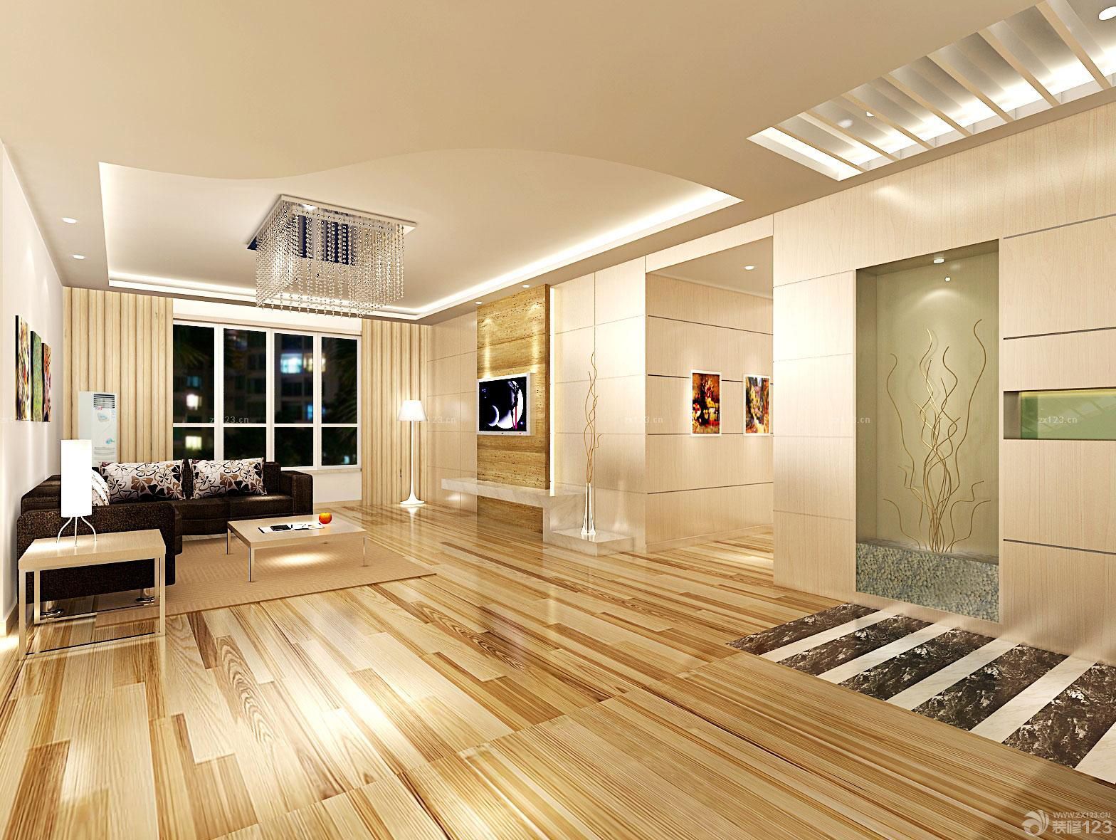 80~90平方客厅棕黄色木地板小户型装修效果图欣赏_设计456装修效果图