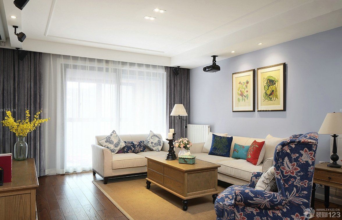 现代美式风格客厅转角沙发装修效果图片