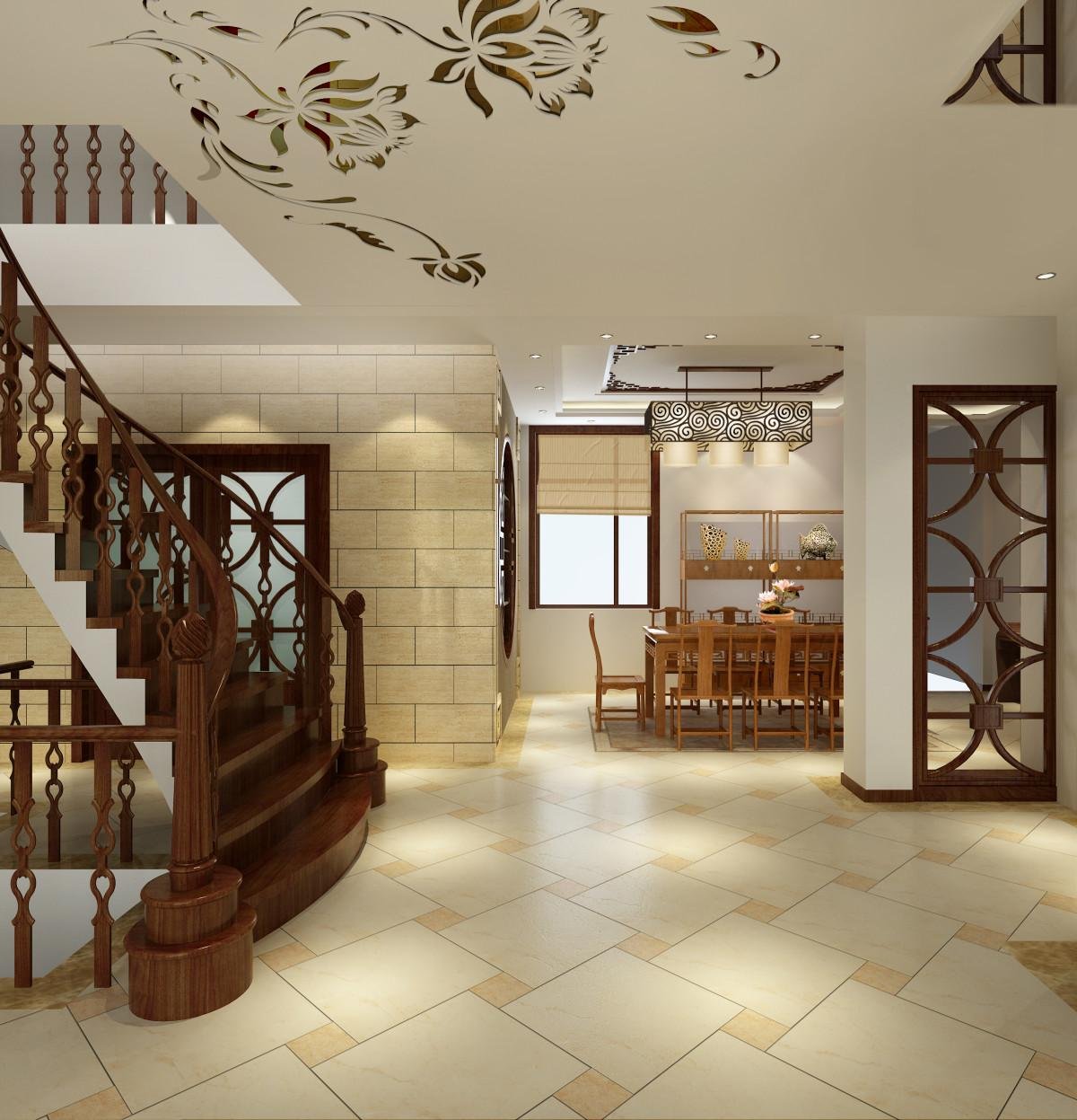上海东南亚风格500平米设计方案 室内楼梯扶手_装信通网
