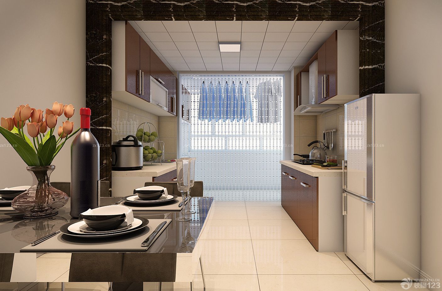 小户型室内客厅餐厅开放厨房一体装修设计效果图