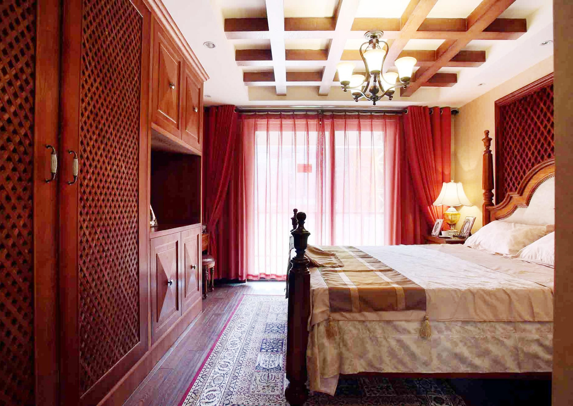 现代时尚卧室酒红色床头室内装修效果图图片素材-编号29024097-图行天下
