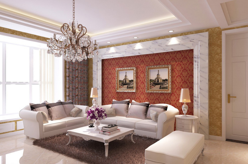 新中式别墅客厅沙发背景墙装修效果图片