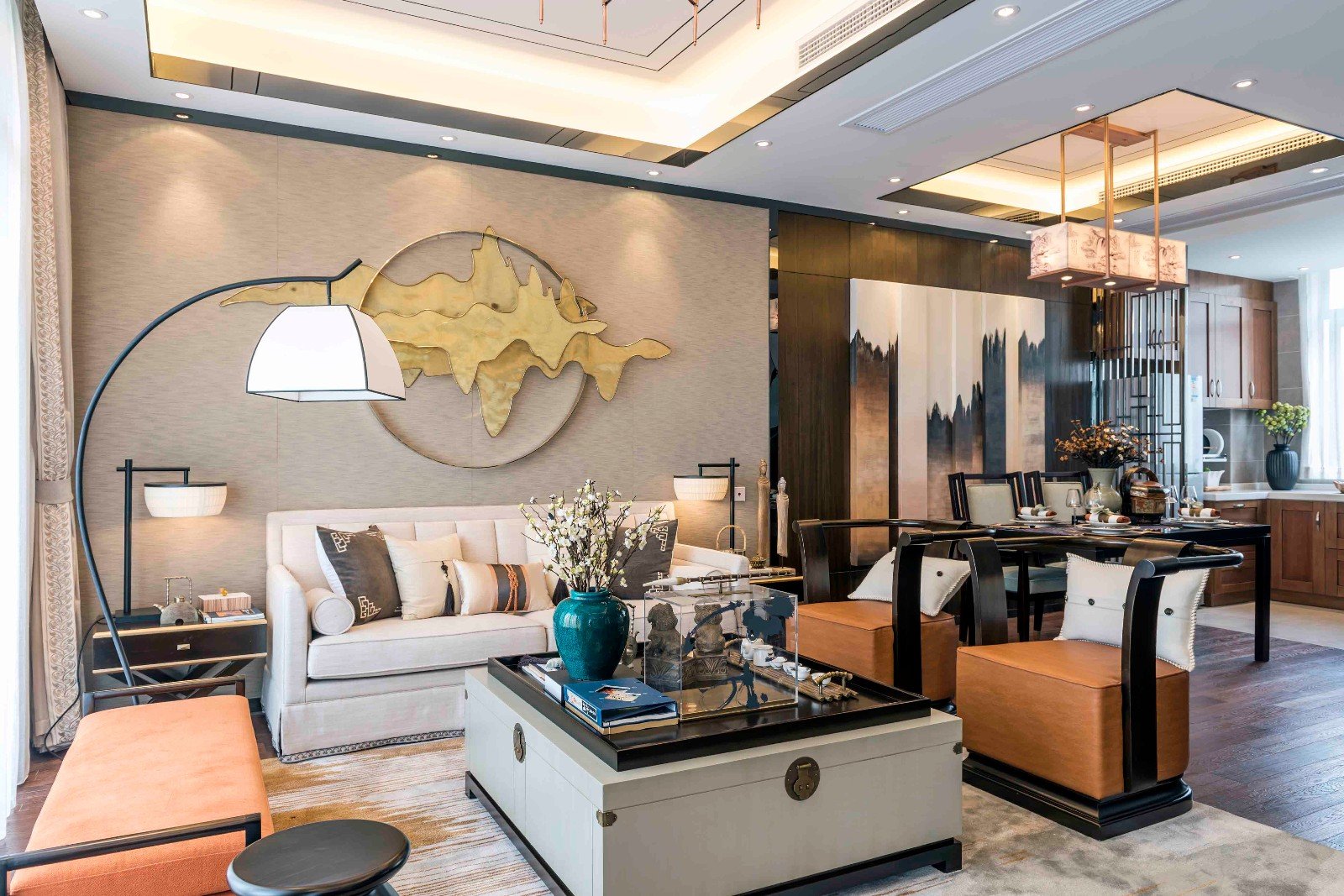 新中式别墅客厅组合沙发装修效果图片