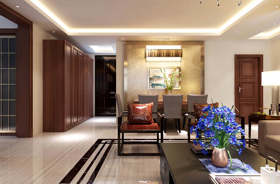 新中式风格138平三居客厅茶几装修效果图