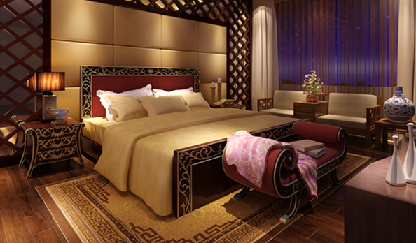 新中式风格280平米别墅卧室床头灯装修效果图