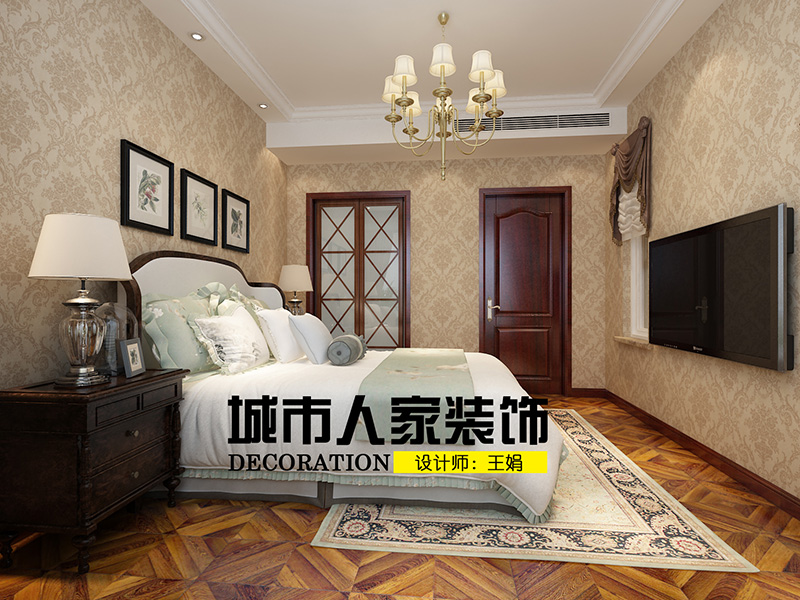 新中式风格300平三层别墅卧室地面装修效果图