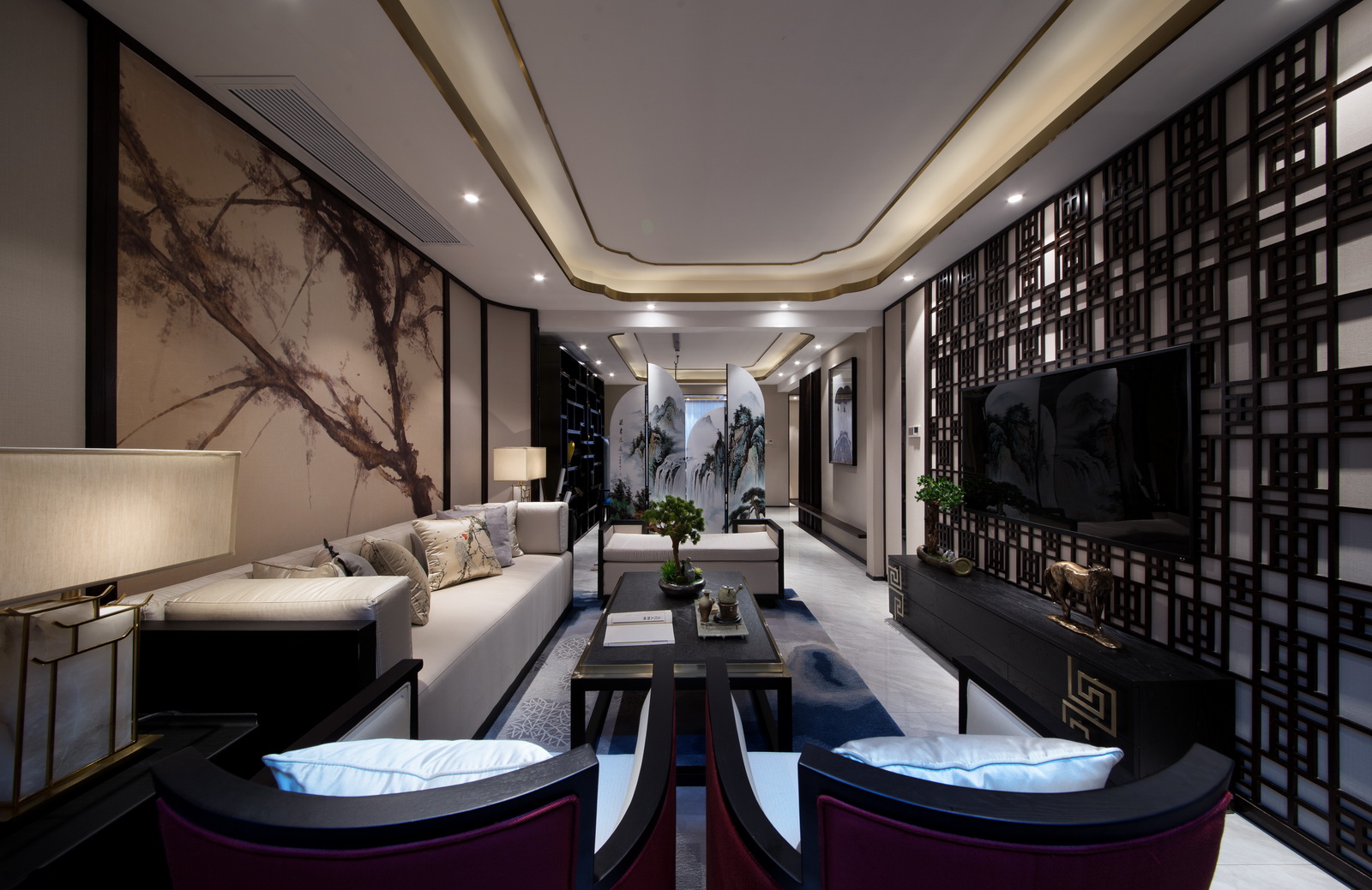 新中式风格437平四层别墅客厅茶几装修图片