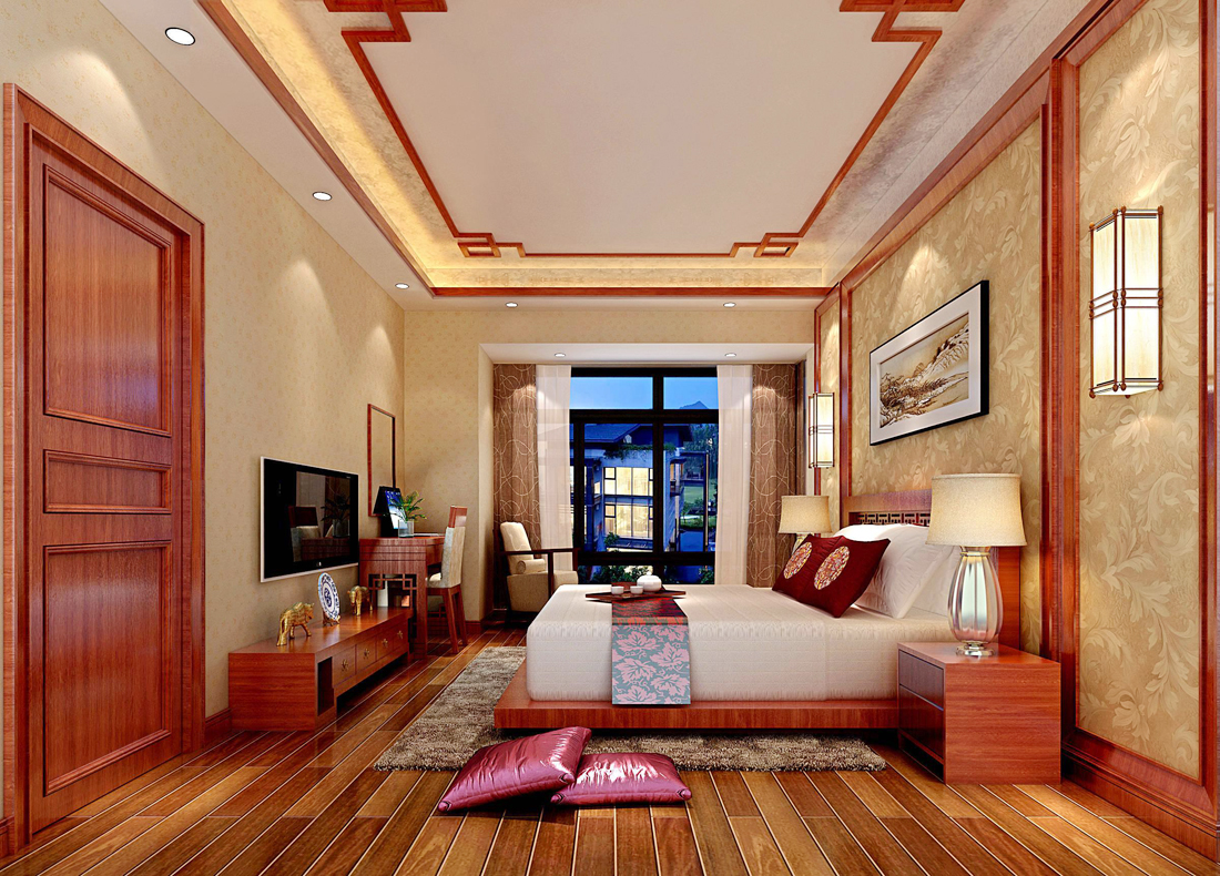 中式别墅家居卧室设计效果图片