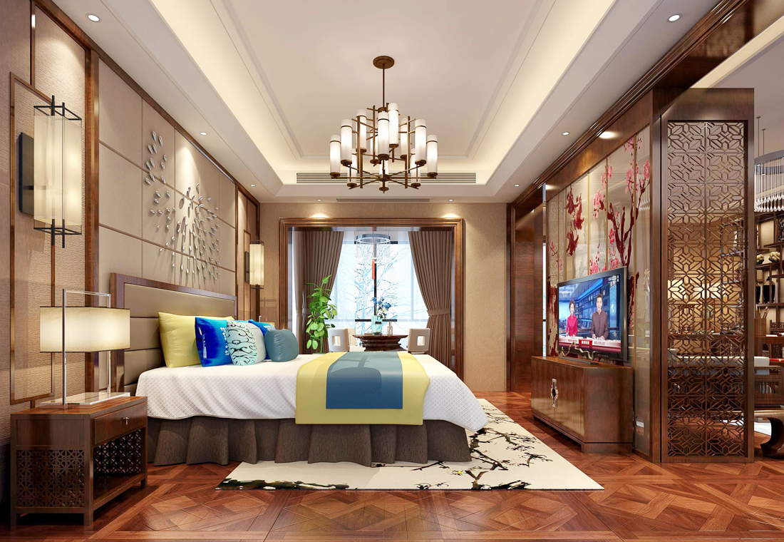 中式别墅女生卧室创意家居设计装修效果图大全