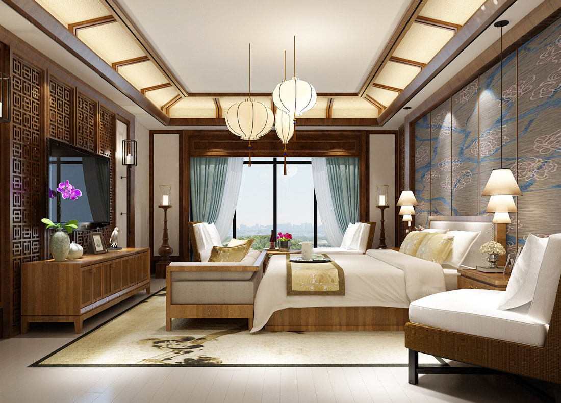 中式风格别墅卧室装修效果实景图