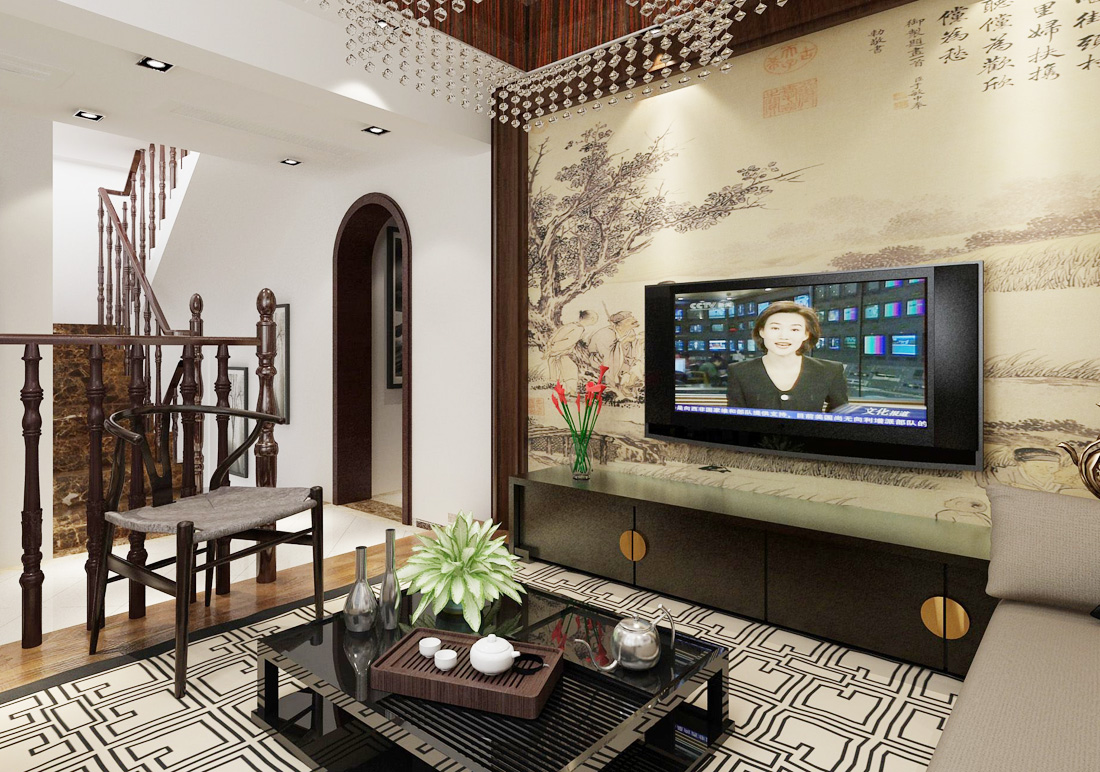 中式风格农村小型别墅客厅装修图片