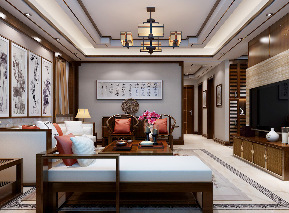 中式古典风格别墅客厅装饰画效果图片大全