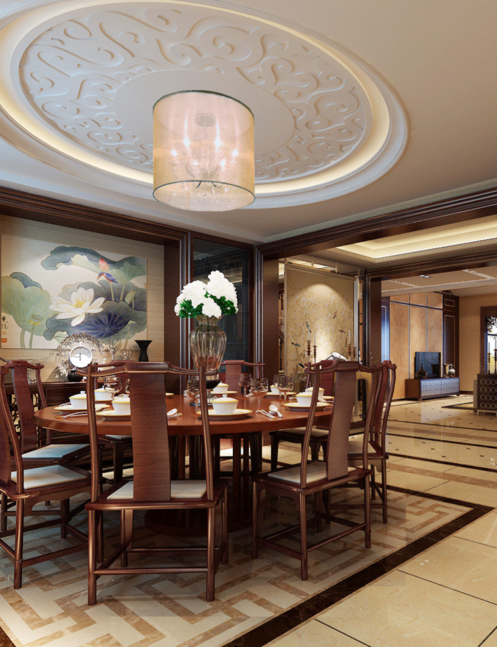 中式古典风格高端别墅餐厅装修效果图
