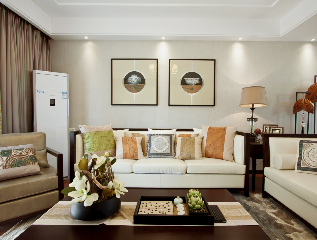 中式家装别墅客厅沙发背景墙装修效果图片