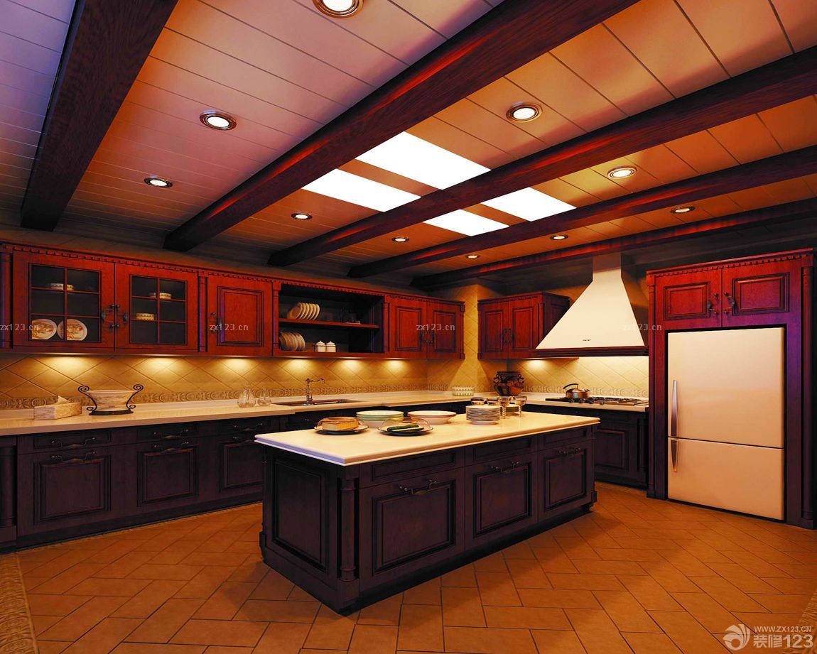 简约时尚开放式厨房木质吊顶装修效果图图片素材-编号29265995-图行天下